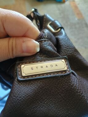 STRADA Brown Pebbled Leather Shoulder Bag